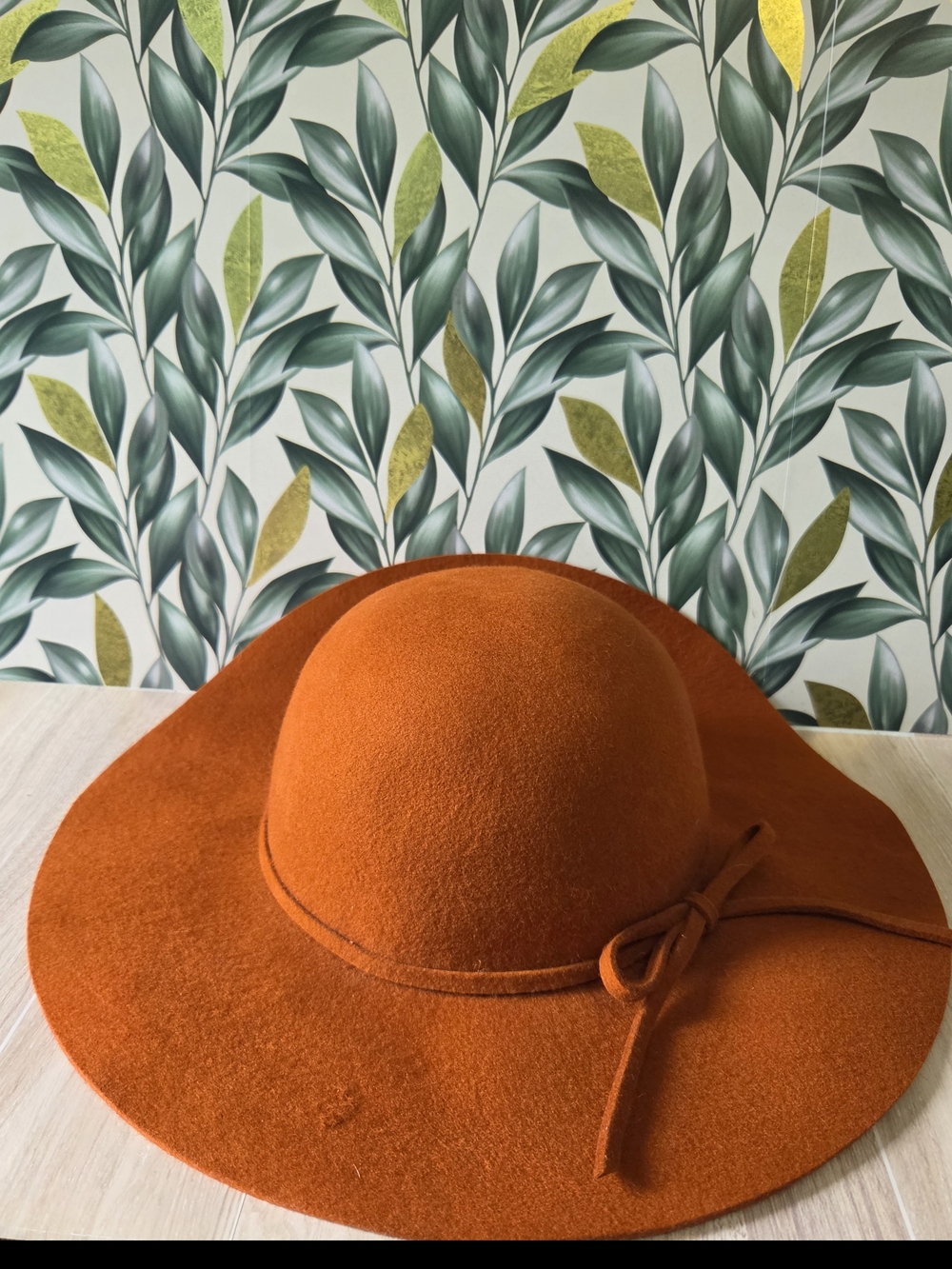 David & Young Burnt Orange 100% Wool Felt Wide Brim Floppy Hat Boho OSFM